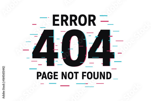 Error 404 page not found concept with glitch effect. Modern vector illustration for a website connection problem. Internet disconnection message. Digital typographic design.