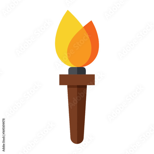 A stylized torch with a flame in shades of yellow and orange.