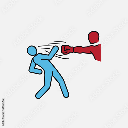 Two stylized figures are depicted one punching the other in a fight.