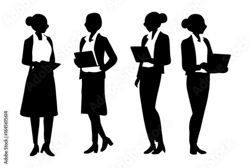 Four businesswomen in silhouette, poised and professional.
