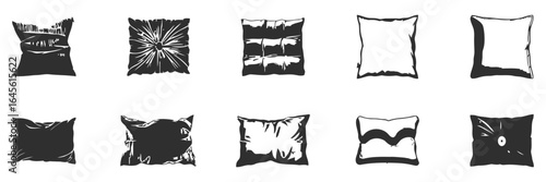 Nine decorative pillows in black and white.