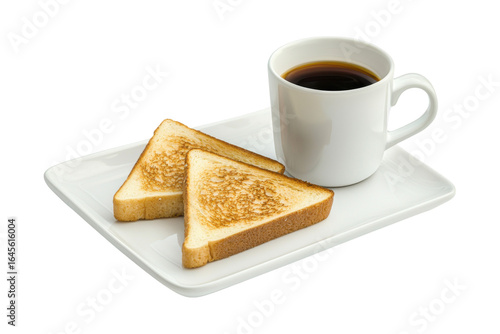 Toast and Coffee: An appetizing breakfast of warm, golden-brown toast slices and a full cup of freshly brewed coffee arranged elegantly, offering a moment of simple pleasure.