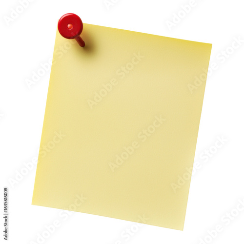 Empty Note on Board: A single yellow note is affixed to a surface with a bright red pin, poised to capture a fresh idea, an urgent reminder, or a touch of color.