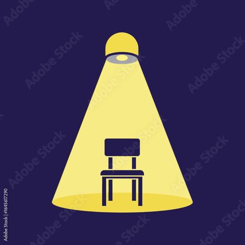 A chair is illuminated by a spotlight. The light shines down upon the object.
