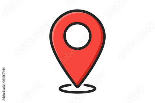 Location marker icon for mapping and navigation. Red map pin symbol for GPS destination. Vector graphic pointer for a geographic point, address, and travel route. Position sign.