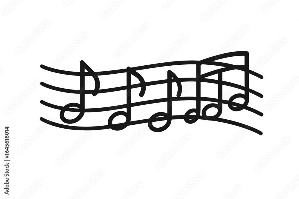 Obraz premium Musical notes vector icon. Hand-drawn music notation on a staff. Simple melody symbol for song, sound, or audio concepts. Minimalist doodle illustration on white background.