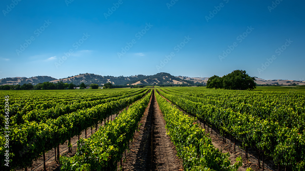 Naklejka premium An expansive vineyard under a clear blue sky