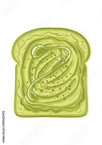 A vibrant illustration of a slice of toast generously covered with a creamy green spread and a decorative swirl.