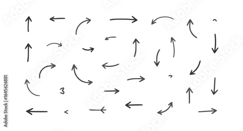 Modern vector illustration a set of hand-drawn sketch arrows in various directions and styles,  hand-drawn arrows in various styles, simplistic vector illustration arrow icon set, easily editable.