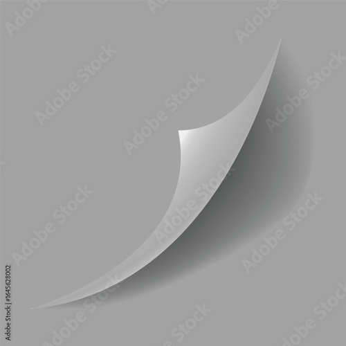 Curled paper corner. Curve page corner, page edge curl and bent paper sheet with realistic shadow. Paper corner fold isolated on white background