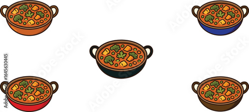 Indian Mixed Vegetable Curry Vector Illustration