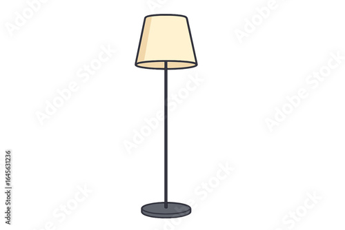 Modern floor lamp design showcasing simplicity and elegance in a minimalistic style. Vector cartoon illustration for interior decor. Isolated home furniture lighting element.