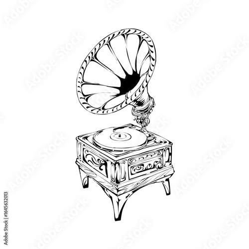 Vintage gramophone illustration – classic antique music player in black and white