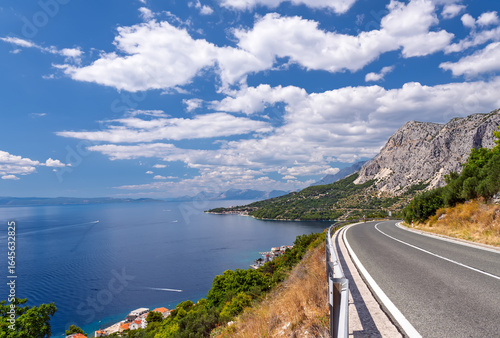 Stunning panoramic view from the coastal road on the Makarska Riviera, Dalmatia, Croatia.The Adriatic highway winding along the dramatic mountain coast, a scenic road trip destination in Croatia
