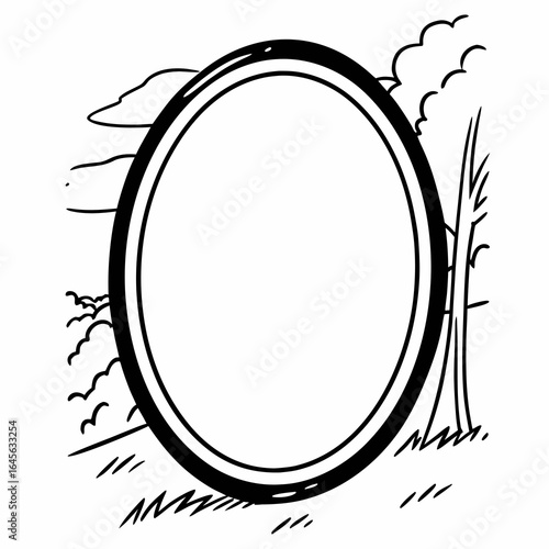 black and white oval frame