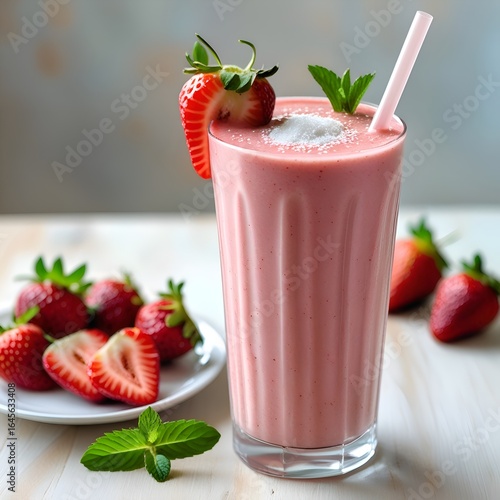 Wallpaper Mural Strawberry Smoothie in Tall Glass flat lay  Torontodigital.ca