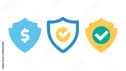 Security shield icons for financial protection and verified secure payment methods and data safety online
