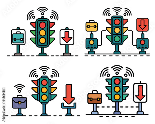 Smart Traffic Signals Connected to Briefcases and Directional Signs traffic light smart city