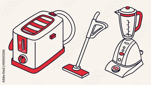 Appliance vector illustration featuring a toaster vacuum cleaner and blender for kitchen and home use
