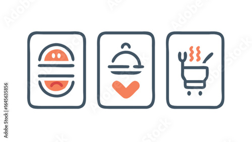 Food ordering app icons set burger delivery service and hot meal order vector illustration design