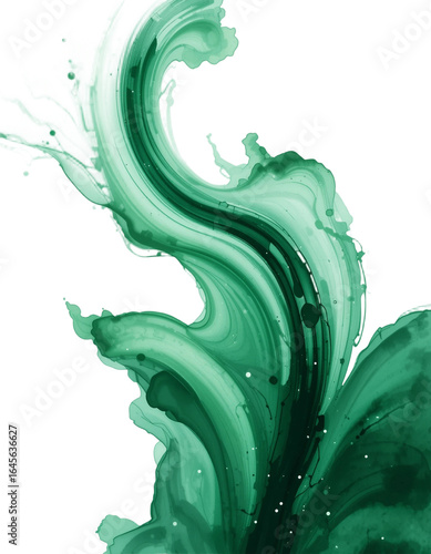 Abstract Green Swirling Watercolor Splash: A creative and dynamic design element for art and motion