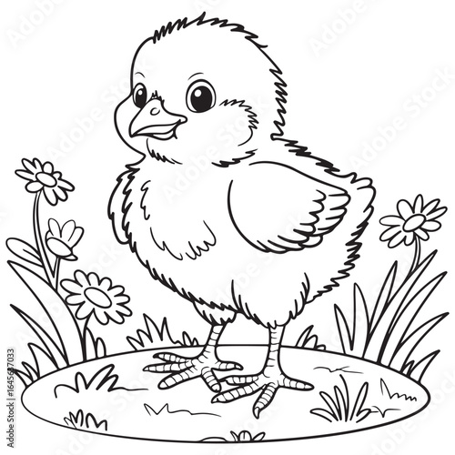 Cute Bird Coloring Pages 
with Black and white vector illustration
