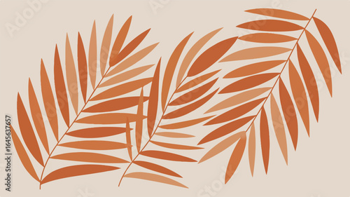 Abstract Terracotta Palm Fronds Arranged Diagonally on Beige leaf tropical
