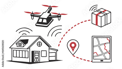 Drone delivery service for package tracking and fast shipping to your home with gps location map