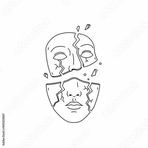 Line art broken face mask symbol distress emotion