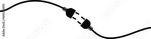 Black electrical cord with two plugs about to connect on white background electricity power