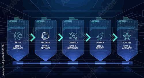 Digital Transformation Steps With Setup, Process, Connect, Launch, Success