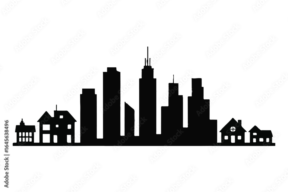 Fototapeta premium City skyline silhouette with houses on the sides urban