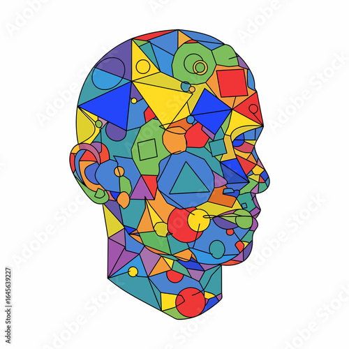 Geometric Human Head Silhouette with Colorful Shapes Abstract Design