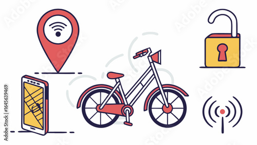 Bike sharing app with gps tracking and smart lock system for bicycle rentals and location services access point
