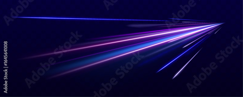 Low-poly construction of fine lines. Vector art of dynamic light motion, light trail, high speed effect, traffic motion. Expressway, the effect of car headlights.