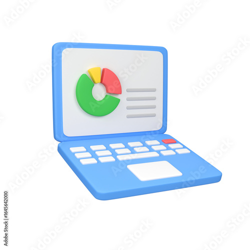 Laptop with data presentation isolated 3d render icon illustration