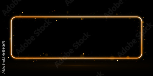Gold rectangle frames with neon glow. Abstract geometric UI decoration. Futuristic vector elements for digital projects. 