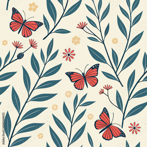 Botanical Floral Pattern with Butterflies – Nature Seamless Design
