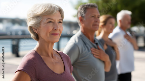 Wallpaper Mural Seniors stretching outdoors before workout in soft sunlight Torontodigital.ca