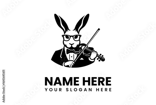 A Sophisticated Rabbit Wearing Glasses Playing a Violin with Bow.