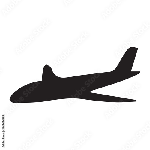 Silhouette of an airplane in flight isolated on white background