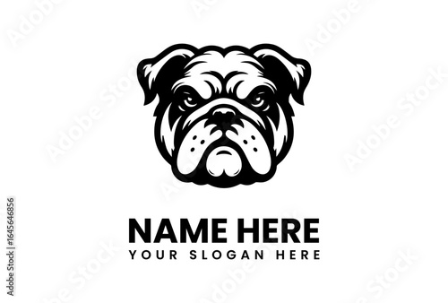 Bold Bulldog Head Striking Black and White Graphic with Intense Gaze.