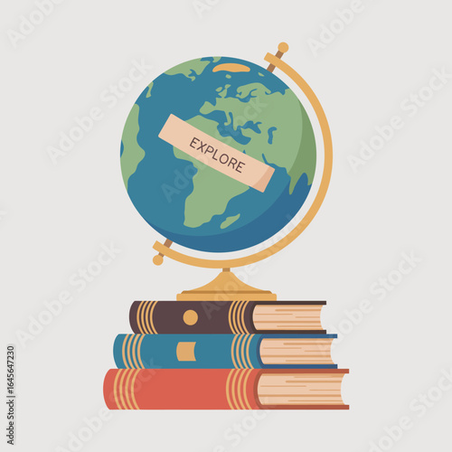 A world of knowledge a globe atop stacked books symbolizing learning and