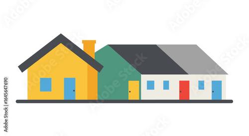 Colorful flat design houses on a simple white background