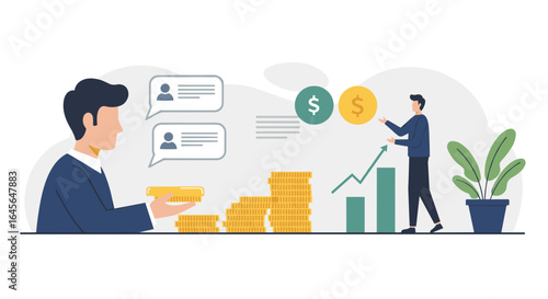 Business growth and communication concept with professionals and financial success