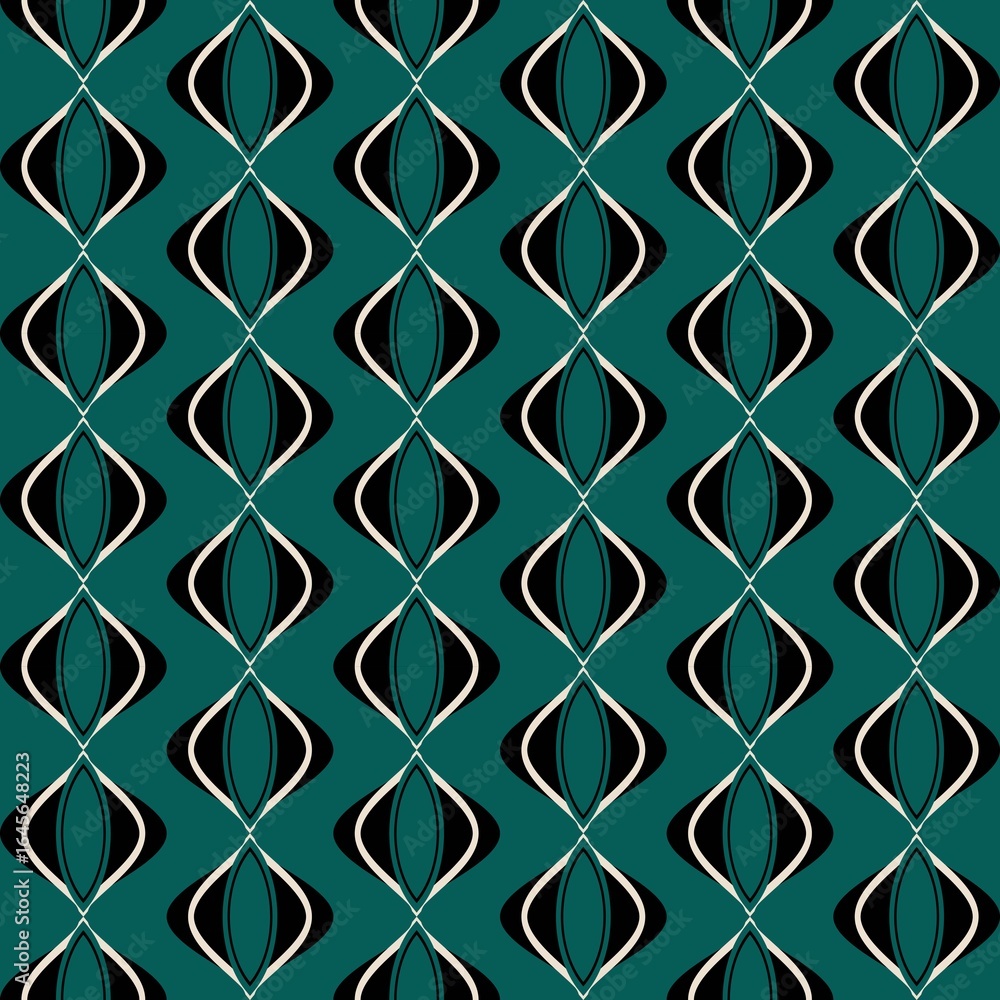 Naklejka premium seamless pattern abstract geometric background retro ogee 70s mid-century modern green graphic design print
