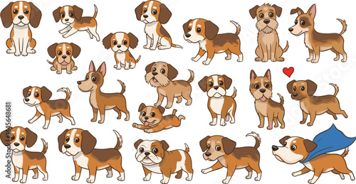 Cute cartoon dogs collection, various breeds, playful puppies, happy pets, colorful illustrations, adorable animals, pet care, dog lovers
