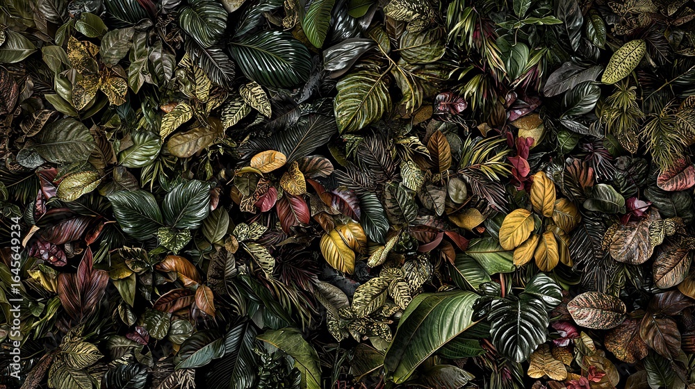Obraz premium Lush Green Plant Wall with Tropical Rainforest Junglepunk Style 