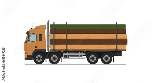 Detailed flat design truck with logs for timber transportation