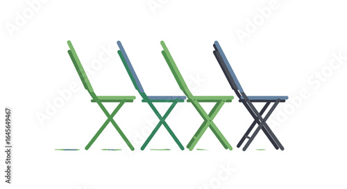 Colorful foldable chairs row: modern minimalist seating in profile